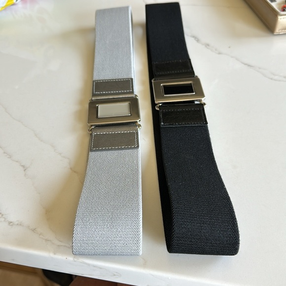 Two wide stretchy Belts - solid Grey and Black- Silver 2” wide The Limited Sz L - Picture 4 of 9